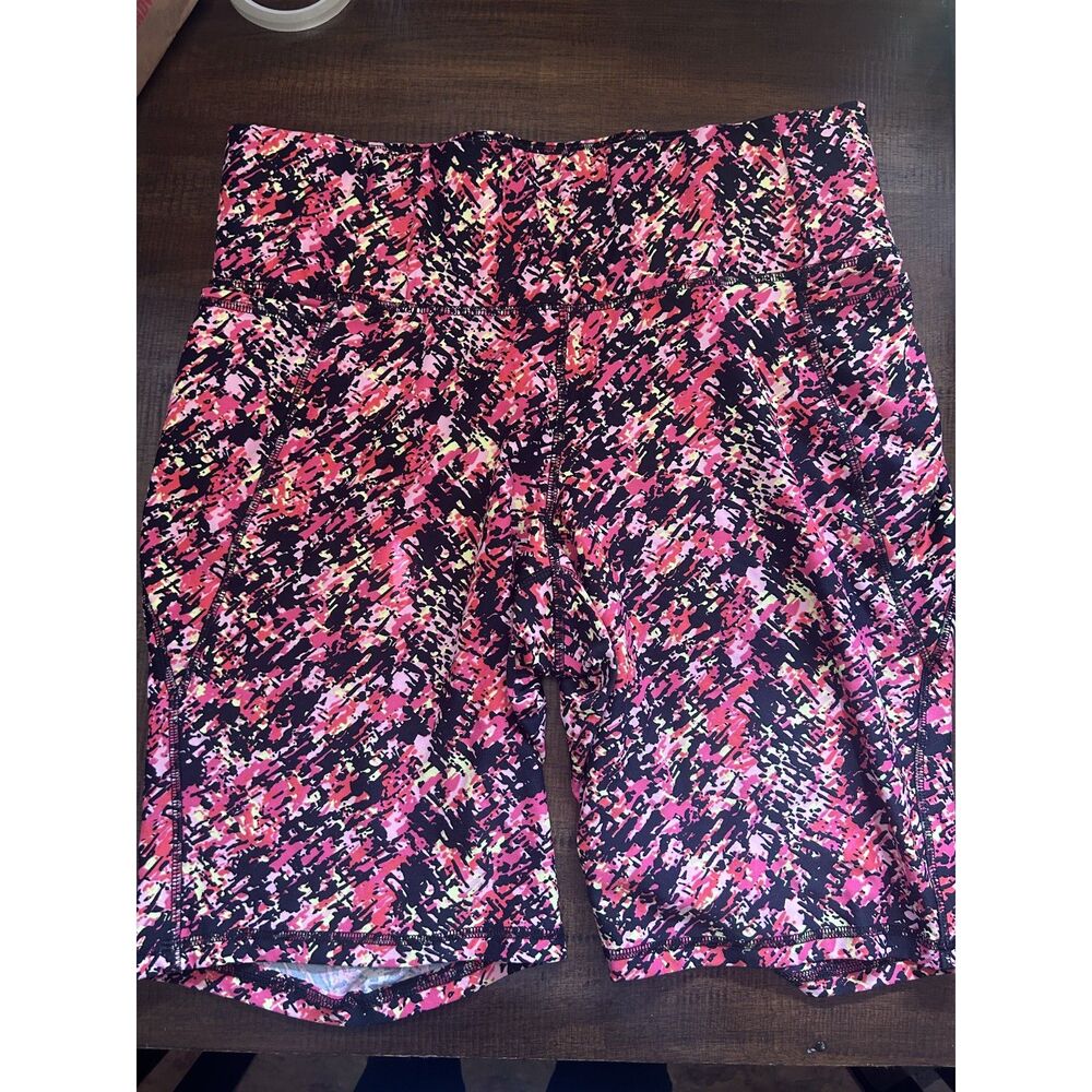 Livi Active Lane Bryant Biker Shorts 18/20 Neon Pink Abstract Pixel Glitch Print